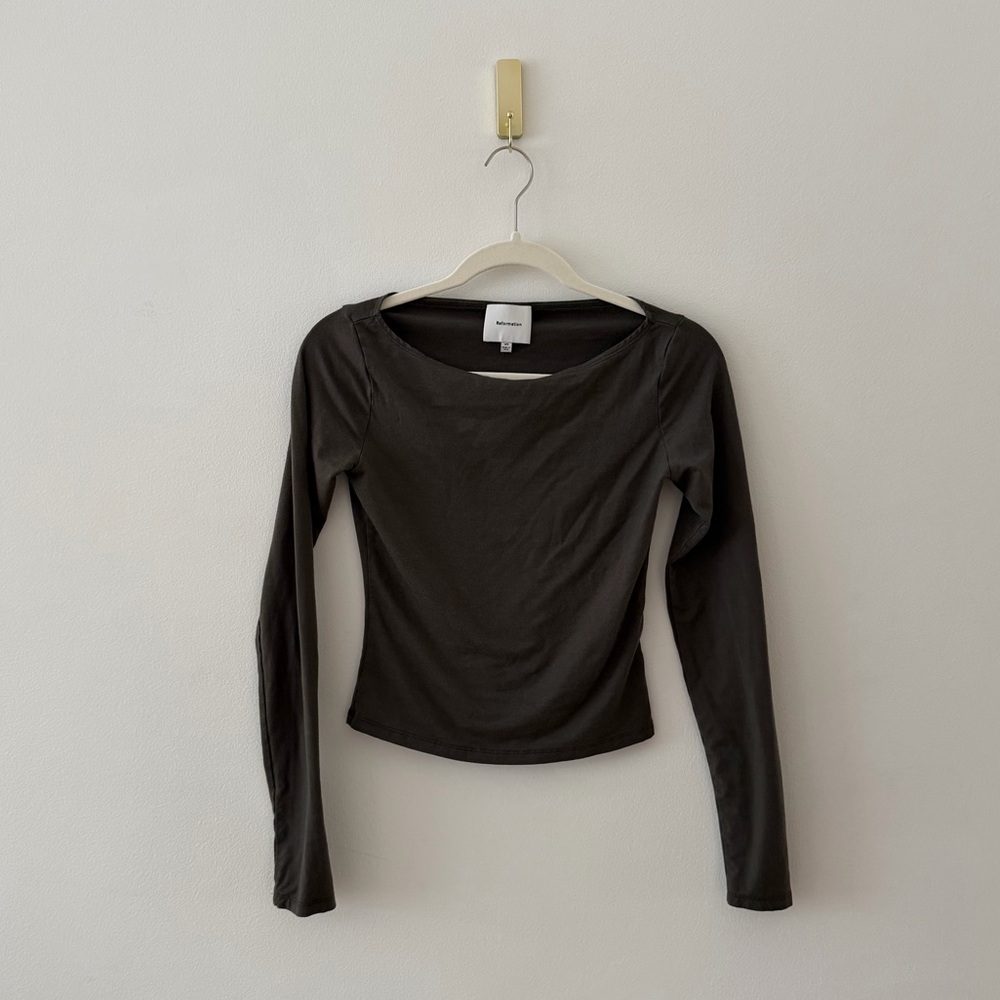 Reformation Wiley Long Sleeve Top in Olive (XS)